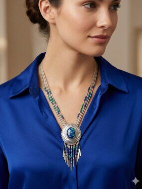 Vintage Navajo Sterling Necklace with Azurite and Malachite